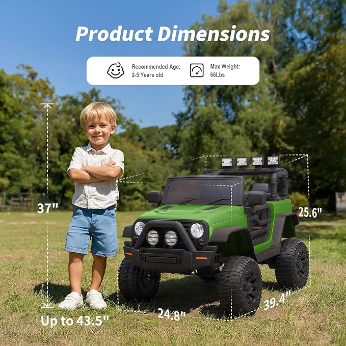 Kids Ride on Car Toy, 24V Electric Car for Kids with Remote Control, 2x200W Motors - Army Green