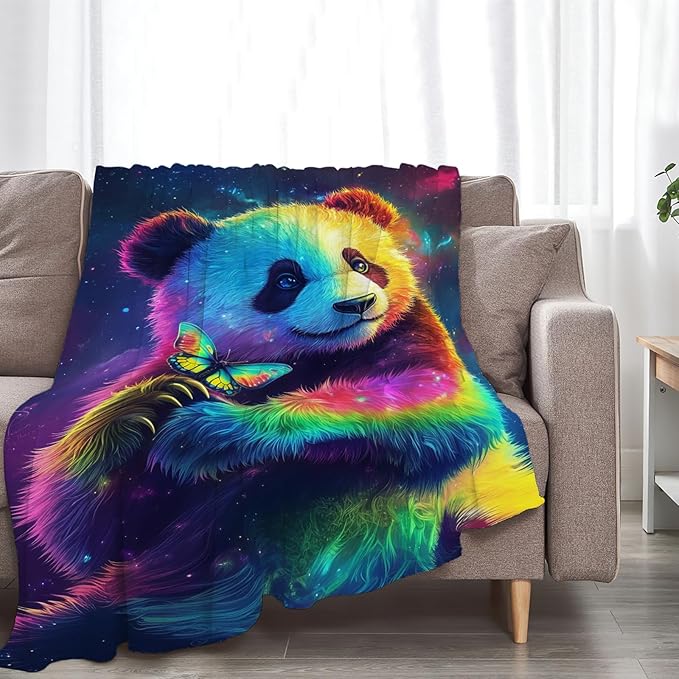Panda Blanket Colorful Panda Butterfly Animal Lover Throw Blankets Gifts for Girls Boys Kids Soft Cozy Fleece Plush for Couch Sofa Bed 50"x40"