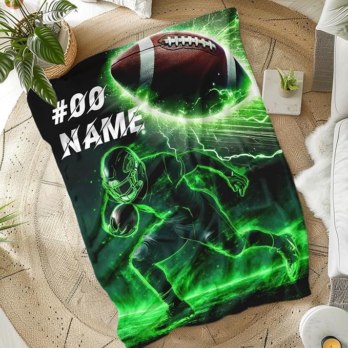 Personalized Kids Blanket with Name, Football Blanket, 60 x 50 Inches Warm Soft Throw Blanket for Kids, Football Accessories, Cozy Flannel Throw Blanket for Bed Sofa Room Decor, Living Room, Club