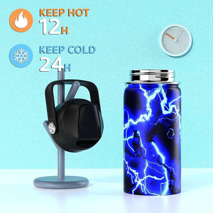 14oz Kids Insulated Water Bottle with Straw Lid - 18/8 Stainless Steel Kid Cup Travel Tumbler Double Wall Vacuum Leak Proof Portable Toddler Water Bottle (Lightning+Game）