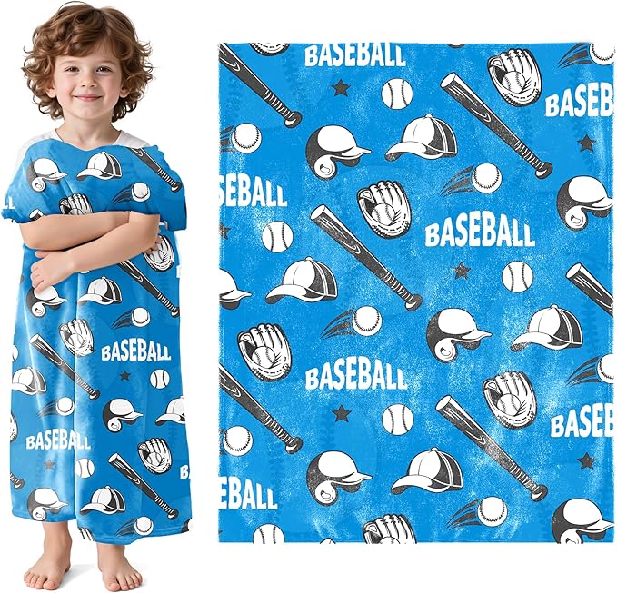 Wajade Baseball Gifts for Boys Girls - Baseball Blanket Birthday Christmas Decor for Kids Age 3 4 5 6 7 8 9 10 11 12 Years Old Teens Child Toddler Throw Blue 50"x60"