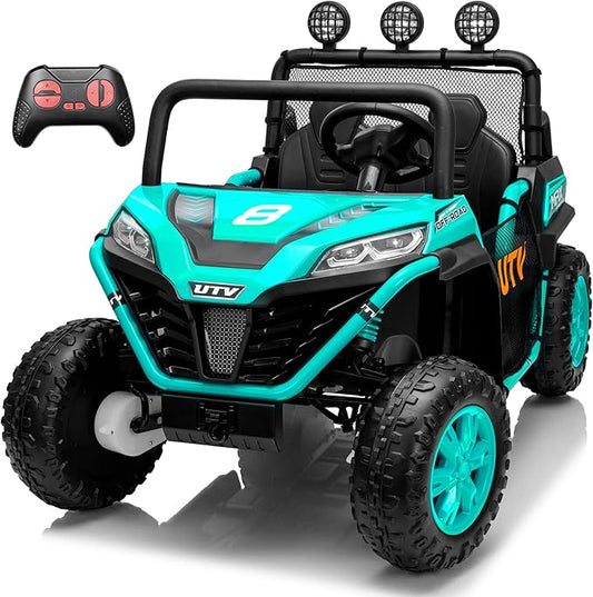 24V 2 Seater Ride on UTV Car, 4WD Ride on Toys for Kids with Remote Control, Shock Absorbers, LED Lights, Music, Off-Road Electric Car for Kids Boys Girls (Green)