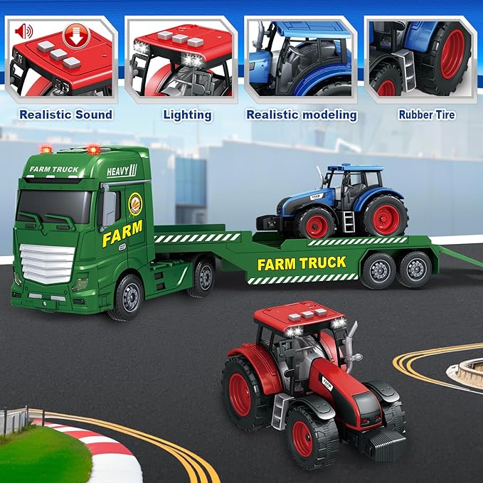 SpringFlower Toddler Boy Truck Toys, 25" Large Farm Vehicles Truck Toy with Tractors,3 in 1 Farm Boy Vehicle, Christmas Birthday Gifts for Kids 3 4 5 6 Years Old