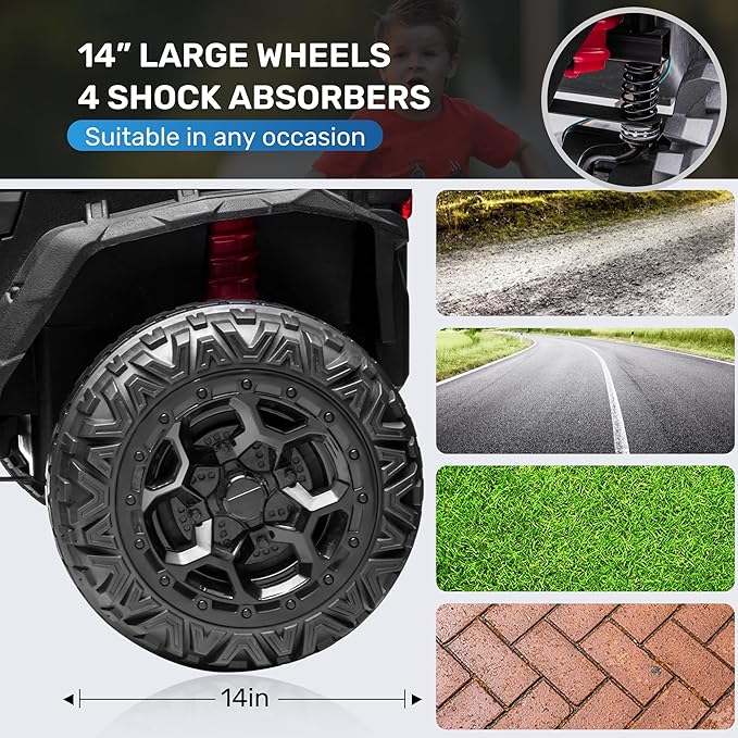 ANPABO 24V Ride on Toys for Big Kids w/Remote Control, 4X75W Motors, Max 4.5MPH, 4WD/2WD Switchable, 4 Shock Absorbers, 19" Spacious Seat, Bluetooth, Electric Car for Kids (Blue)