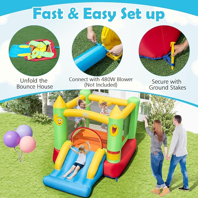 BOUNTECH Inflatable Bounce House, Bouncy House for Kids 3-10 Indoor Outdoor Family with Heavy Duty Jumping Area, Slide, Mini Bounce House for Toddler Boys Girls Birthday Backyard Party Gifts