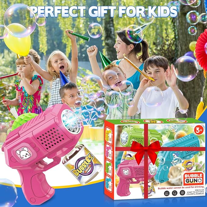Bubble Guns with Bubble Solution- 3 Pack, Bubbles Gun, Blaster, Blower, Maker, Machine for Boys Girls, Birthday Gifts for Ages 3 4 5 6 7 8 Year Old Kid, Outdoor Toys for Toddlers, Party, Wedding