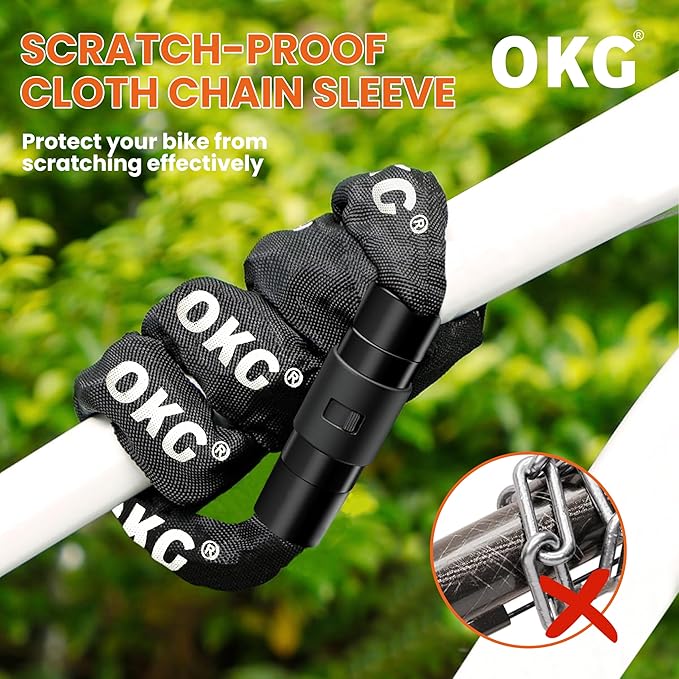 OKG Bike Chain Lock - 4 Foot, 1/4 inch Thick Square Cut Proof Chain, Hardened Alloy Steel Anti Theft Chain Lock for Bike, ATV, Scooter, Trailer, Moped, Grill, Gate Fence