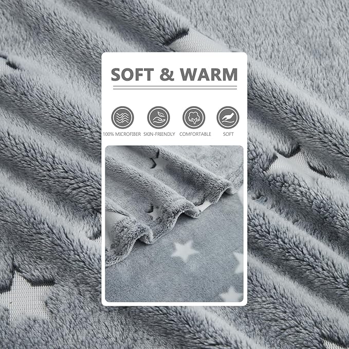 Glow in The Dark Star Blanket,Star Gifts Toys for Boys Girls, Birthday Presents Decor for Kids Age 3-14 Year Old Son Teen Child Toddler Luminous Christmas Bedroom Throw Blanket 50"x60"