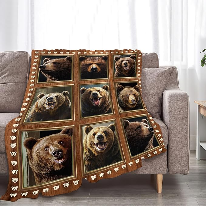 Bear Blanket Fleece Soft Warm Plush Cute Brown Bear Throw Blanket Lightweight Plush Fuzzy Cozy Wild Animal Blankets Gift for Boys Girls Kids Adult Suitable for Couch Sofa Bed 50"X40"