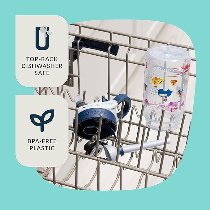 Contigo Paw Patrol Kids 14oz Plastic Water Bottles Aubrey Design with Spill-Proof Lid Silicone Straw 2-Pack Convenient for Travel/Home/School Use Dishwasher Safe