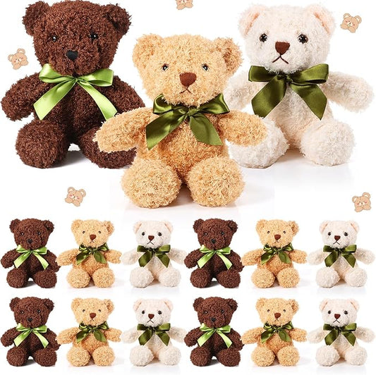 HyDren 30 Pcs Stuffed Animals Plush Bears Gifts Bulk Sleeping Playing Bear Toys with Bow Tie for Birthday Baby Shower Graduation Christmas Wedding Party Favor(10 Inch,White, Brown, Dark Brown)