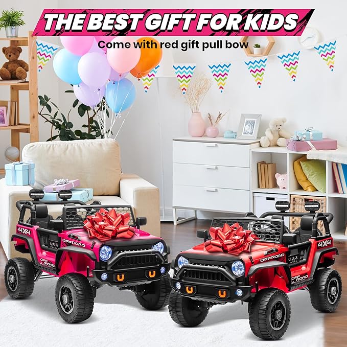JOYRACER 24V 2 Seater Ride On Toys for Big Kids, 800W Power Truck Wheels with Remote Control, 4WD/2WD Switchable, 20" Spacious Seat, Soft Start, Bluetooth, Electric Car for Kids Ages 3-8, Rose Red