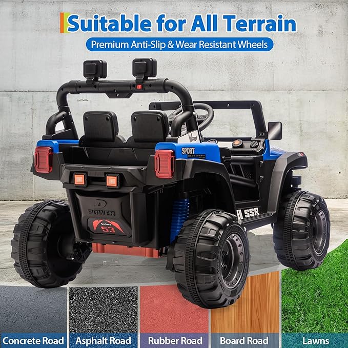 Kids Ride On Truck Car, 12V Ride On Toy Battery Powered Vehicles w/Parent Remote, Spring Suspension, Electric Car for Kids with Bluetooth Music, LED Light, Ideal Car Gift for Boys Girls, Blue