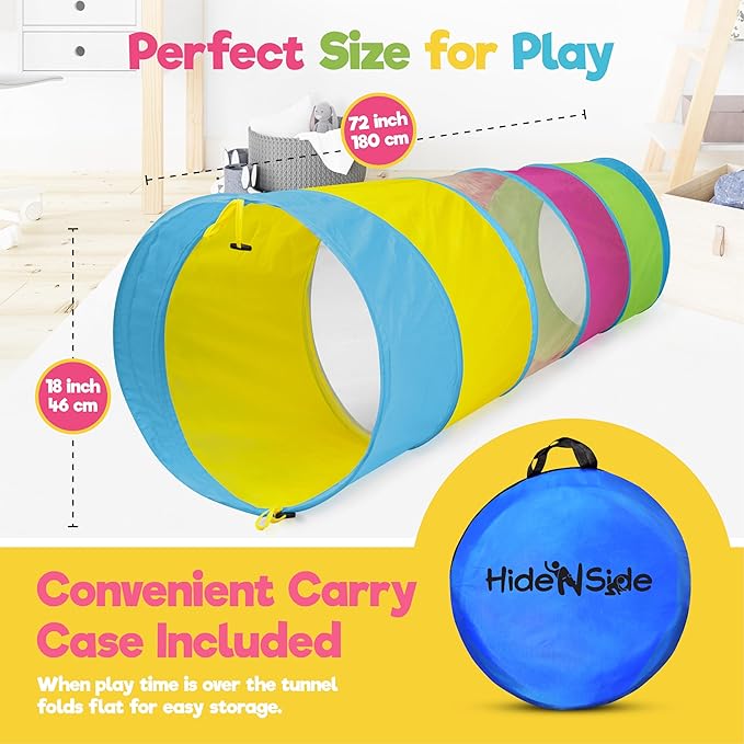 Hide N Side 6ft Crawl Through Play Tunnel Toy, Pop up Tunnel for Kids Toddlers Dogs Babies Infants & Children Gift Indoor & Outdoor Action Toy Tunnel