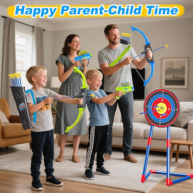 2 in 1 Pack Bow and Arrow Set for Kids 6 Year Old Boy Gifts Boy Toys Age 6-8,Archery Set with Lights Sport Shooting Games for Kids 5-12 Year Old Birthday Gifts Indoor Outdoor
