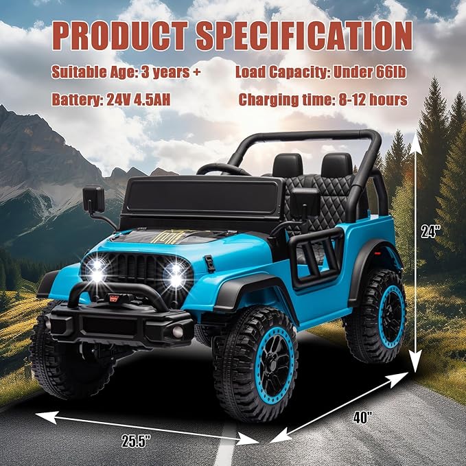 12V Ride On Car Truck for Kids with Remote Control,1 Seater 4WD Battery Powered Ride On UTV Toys for Toddlers Boys Girls, Off Road Electric Vehicle to Drive w/Bluetooth, LED Lights, EVA Wheels, Blue