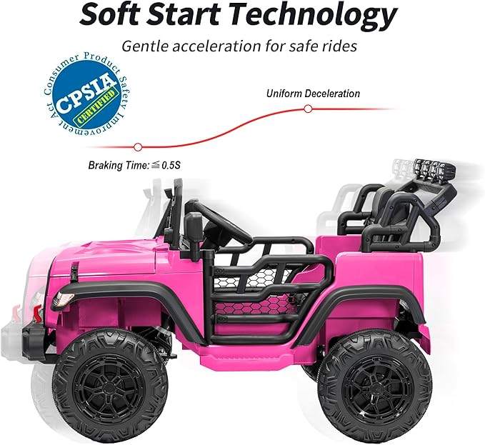 2 Seater Ride on Car Toy, 24V 4WD Electric Car for Kids 4-8 with Remote Control, 4x200W Motors, Capacity 110 lb - Pink