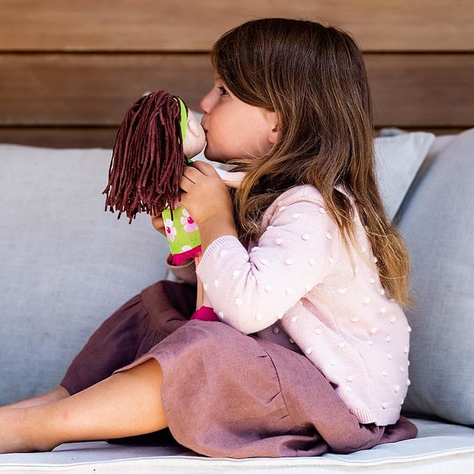 HABA Coco 12" Soft Baby Doll with Brown Hair, Embroidered Face, Removable Green Dress, Matching Headband - Machine Washable Toddler Doll - 18 Months+