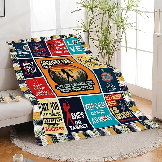 Archery Blanket, Archery Throw Blanket, Sports Gifts Blankets Stuff Fleece Flannel Plush for Girls Women Men Boys Lovers Adults Soft Bedding Gift for Sofa Bed Office Home Decor 60"x50"