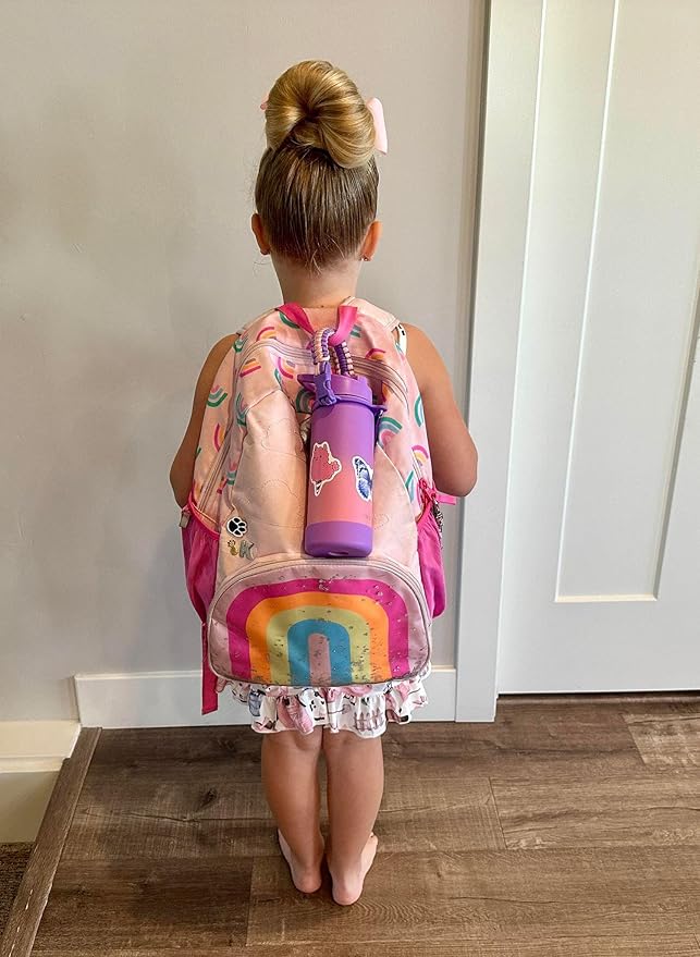 Mininoo Kids Water Bottle for School, 16oz Stainless Steel Insulated Water Bottle Kids with Paracord Handle for Girls, Boys (2 Pack)