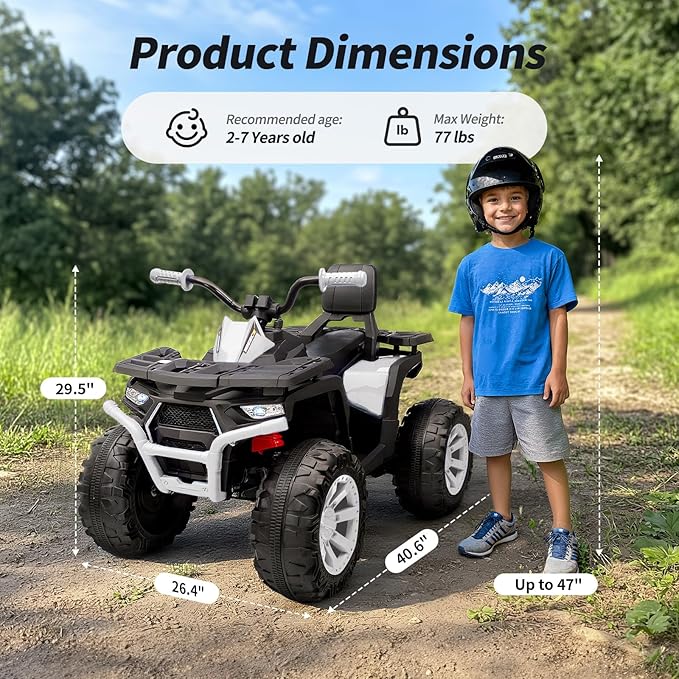 Kids ATV 4 Wheeler, 24V 4WD Electric ATV Ride On Toy for Big Kid with 2-Seater, 4x200W Motor - White