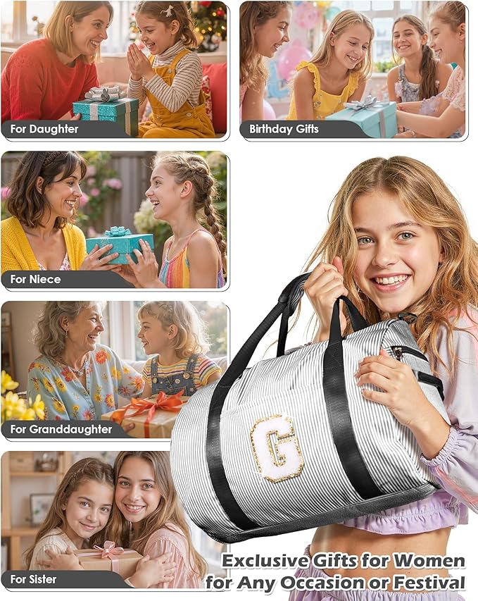 Teen Girls Birthday Gifts, Girls Travel Duffle Bag, Kids Initial Overnight Bags with Shoe Compartment, Monogram Weekender Bag with Makeup Pouch, Cute Stuff for Sister Daughter (Letter J)