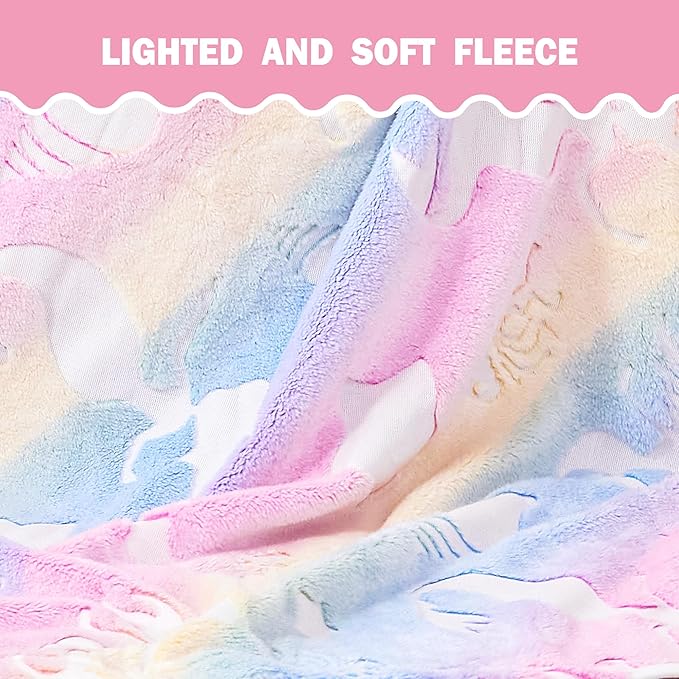 Softan Kids Throw Blanket Glow in The Dark, Soft Cozy Flannel Luminous Blanket for Sofa Couch Bed, Christmas Birthday Gift for Kids, Jellyfish 50x60IN