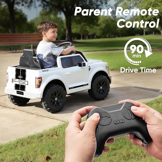 Licensed Ford Shelby F-150 24V Kids Ride on Toy, Electric Car for Kids with Remote Control, 400W Motors - White
