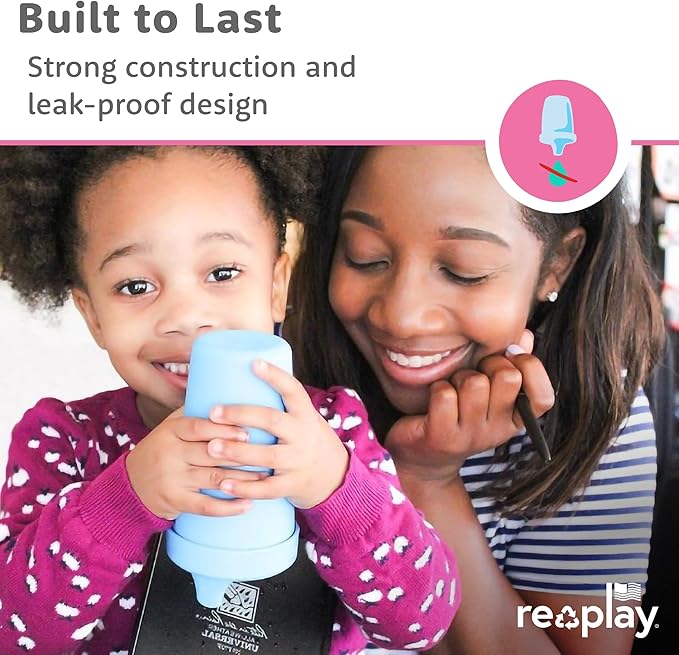 Re-Play Spill-Proof Sippy Cups - Reusable 10 Oz Set of 4, Dishwasher & Microwave Safe, Made in USA, Cool Blues