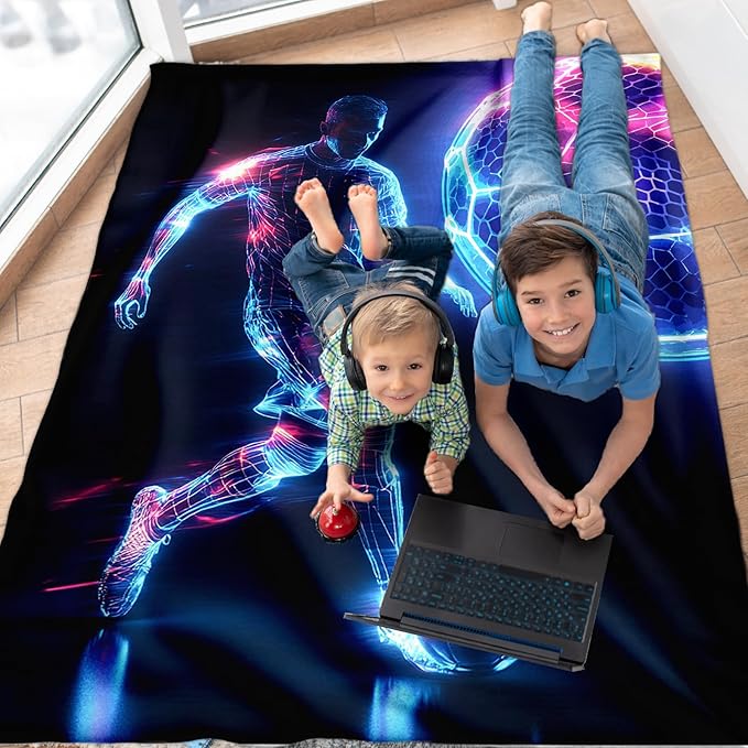 Soccer Blanket, Gifts for Boys, 40 x 30 Inches Kids Blankets for Children, Cozy Flannel Throws, Gift for Soccer Lovers, Kids, Teammates, Soft Throw for Bed Decor, Couch Chair