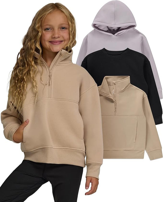 PURE CHAMP Girls Sweatshirt 3 Pack Hoodies for Teen Girls Crewneck Sweatshirt Quarter Zip hoodies Fleece Sizes 4–16 Clothing