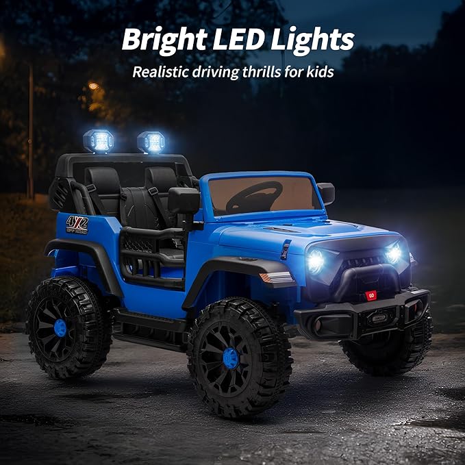 2 Seater Ride on Car Toy, 12V Electric Car for Kids 4-8 with Remote Control, Capacity 150 lb, LED Light - Blue