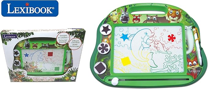 LEXiBOOK, Multicolor Magic Magnetic Animals Drawing Board, Artistic Creative Toy for Girls and Boys, Stylus Pen and Stamps, Green, CRANX550