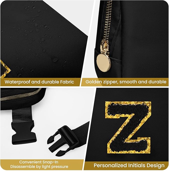 Birthday Gifts for 8 9 10 11 12 13 14 Year Old Girls, Personalized Crossbody Bags Fanny Pack with Initial Letter Patch, Mini Belt Bag for Teen Girls Cute Trendy Stuff Travel Essentials (Black,Z)