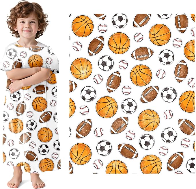 Wajade Sports Balls Blanket for Boys Soft Fleece Baseball Basketball Soccer Blanket for Couch Sofa Bedroom Fuzzy Flannel Blankets Birthday for Kids Boys 50"x60"