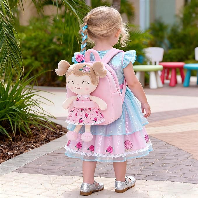 Gloveleya Toddler Backpack Baby Girl Gift Plush Bag Diaper Bag Plush Printed Flower Roses Backpack