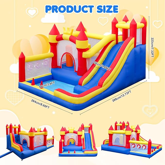 Liaakrr Bounce House, 8-in-1 Bounce House for Kids, Bouncy House with Slide, Climbing Wall, Ball Pit, Obstacles, Trampoline & Basketball Hoop – Includes Blower for Indoor & Outdoor