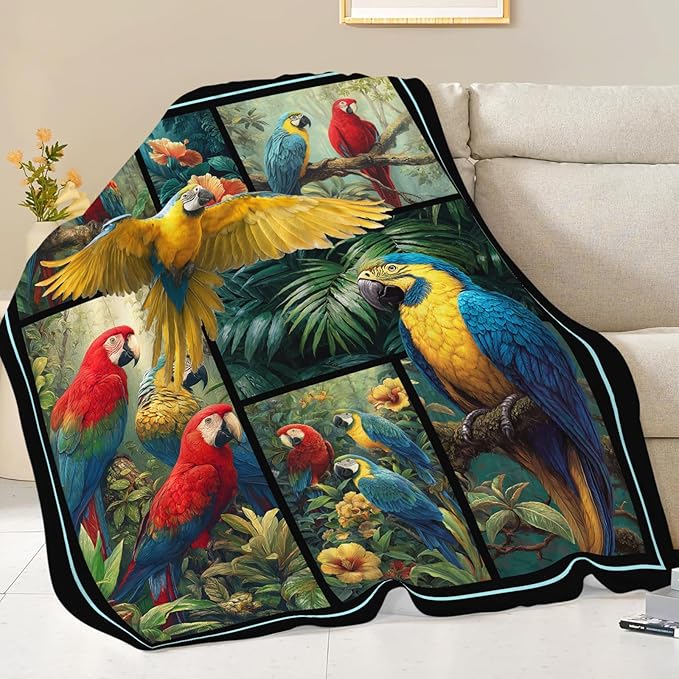 Parrot Blanket Gifts for Girls Women Boys Tropical Birds Throw Blankets Cozy Plush Fleece Botanical Flannel Fuzzy for Couch Decor 60"X50"