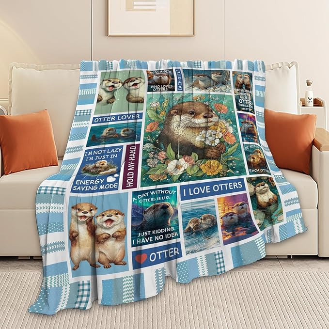 Otter Throw Blanket Otter Stuff Gifts for Kids Girls Boys Adults Women Men Soft Cozy Warm Plush Fluffy Fuzzy Fleece Blanket Decor 40''X50''