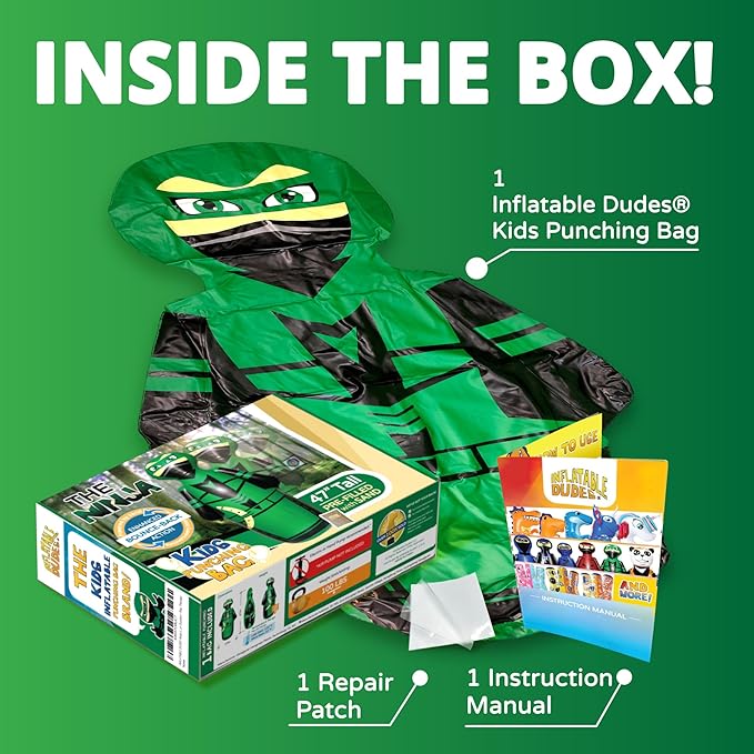 INFLATABLE DUDES Ninja Toy 47 Inches -Kids Punching Bag | Already Filled with Sand| Bop Bag | Inflatable Bopper | Boxing | Ninja Birthday Party | Party Decorations | Punching Bag for Kids- (Archy)