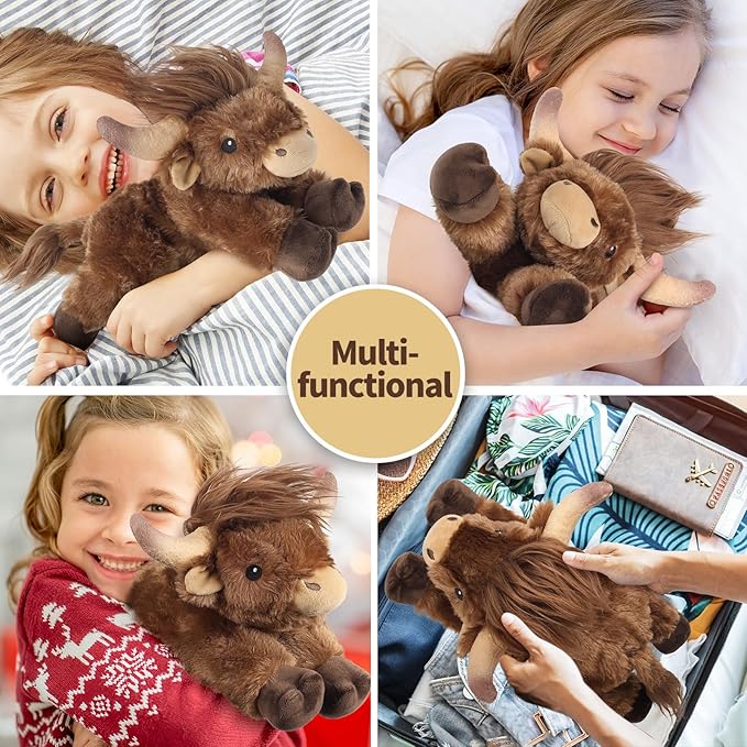 Cuckool Bull Stuffed Animals, Microwavable Stuffed Animals Adorable Fluffy Bull Plush for Warmth & Comfort, Heatable Coolable Lavender Scent Toys, Cute Soft Plushies Gift for Kids Boys Girls & Adults