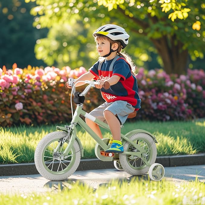 BABY JOY Colorful Macarons Kids Bike, 12 14 16 18 Inch Sporty Children's Bicycle with Training Wheels, Adjustable Handlebar & Saddle, Handbrake & Coaster Brake, Boys Girls Bike for 3-8 Years Old