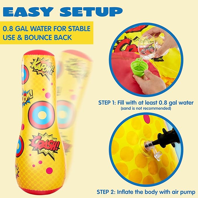 2 Pack Inflatable Bopper, 47 Inches Kids Punching Bag with Bounce-Back Action, Inflatable Punching Bag for Kids Presents