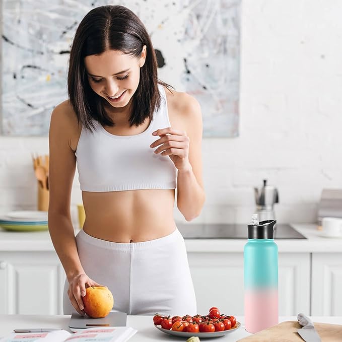 VEGOND 40 oz Insulated Water Bottle Bulk Stainless Steel Metal Water Bottles with Leak Proof Straw Lid & Spout Lid, Wide Mouth Double Walled Vacuum Travel Sports Bottle, 4 Pack