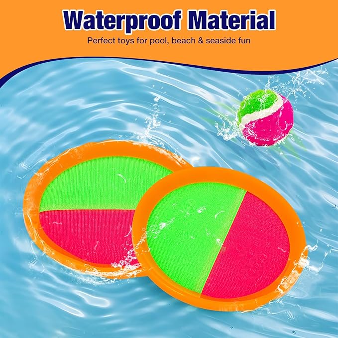 Kids Outdoor Toys - Toss and Catch Game Set, Outside Yard Camping Beach Pool Toys Games for Boys Girls 3 4 5 6 7 8 9 10 Year Old, 4 Paddles 4 Balls (Orange+Orange)