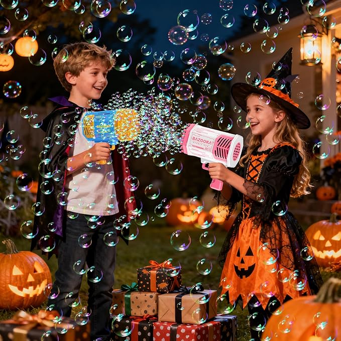 Bubble Machine Gun, 69 Holes Bubble Gun with Lights, Pink Outdoor Summer Beach Kids Bubbles Toys Birthday Wedding Party Halloween Fun for Girls Boys