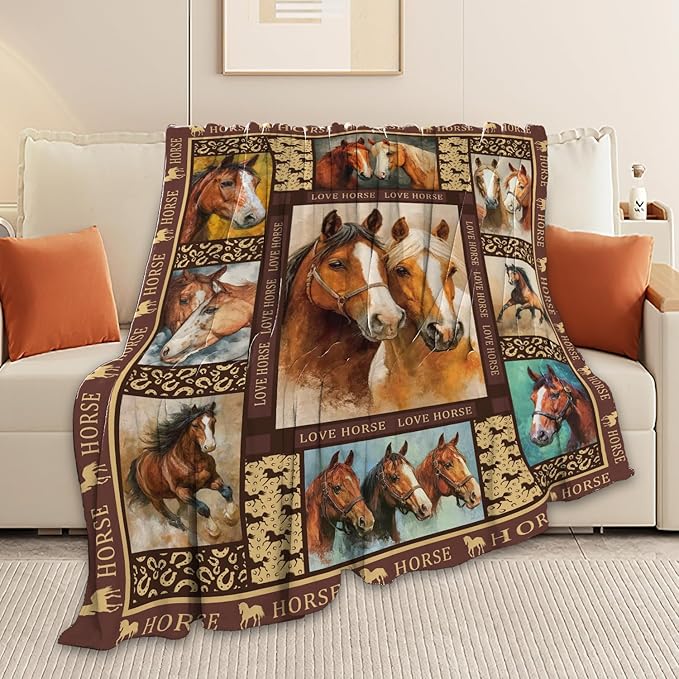 Horse Throw Blanket Horse Stuff Gifts for Kids Girls Boys Adults Women Men Soft Cozy Warm Plush Fluffy Fuzzy Fleece Blanket Decor 50''X60''