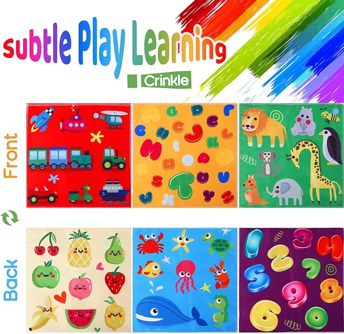 YOGINGO Baby Toys 6 to 12 Months - Tissue Box Toy Montessori for Babies 6-12 Months, Soft Stuffed High Contrast Crinkle Infant Sensory Toys, Boys&Girls Kids Early Learning Gifts