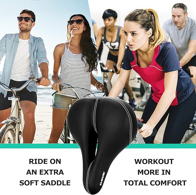 DAWAY Comfortable Men Women Bike Seat - Soft Memory Foam Padded Bicycle Seat, Bike Saddle Replacement with Wide Cushion for Peloton, Mountain & Exercise Bikes, Shock Absorbing, Waterproof, Universal