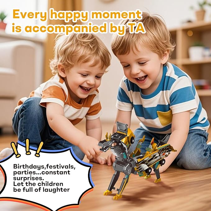 2-in-1 Transforming Race Car Dinosaur Toy DinoDrive – Automatic Transforming Car into Dinosaur, Educational Toys for Boys & Girls, Crash Action & Lights, for Kids(Golden)